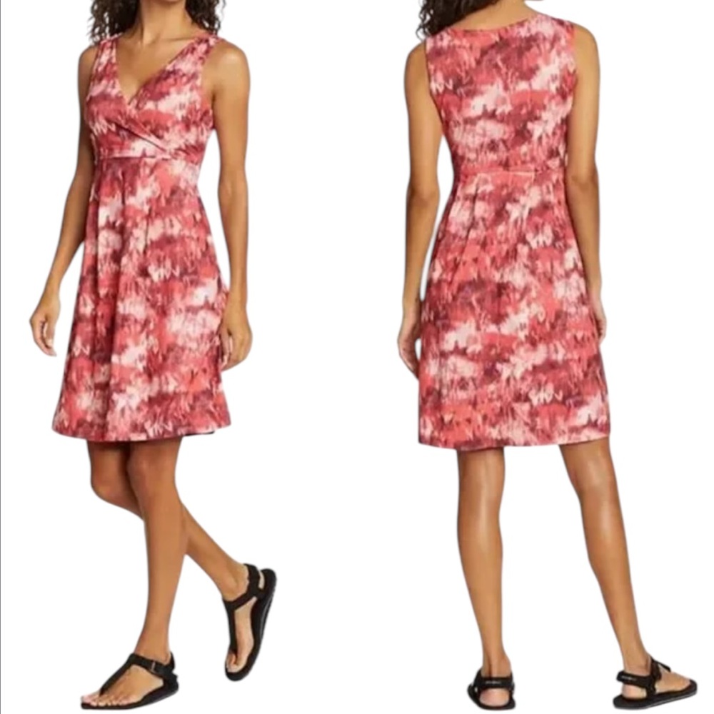 Eddie Bauer Red Tie Dye Sleeveless A-Line Aster Crossover Dress Medium NWT